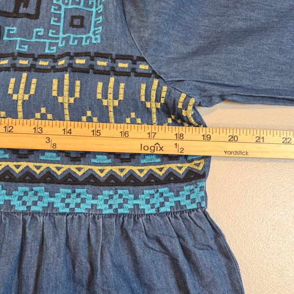 Roper Womens Embroidered Denim Tunic Shirt Blue Cactus Aztec Sz M Boho Western - Picture 12 of 13